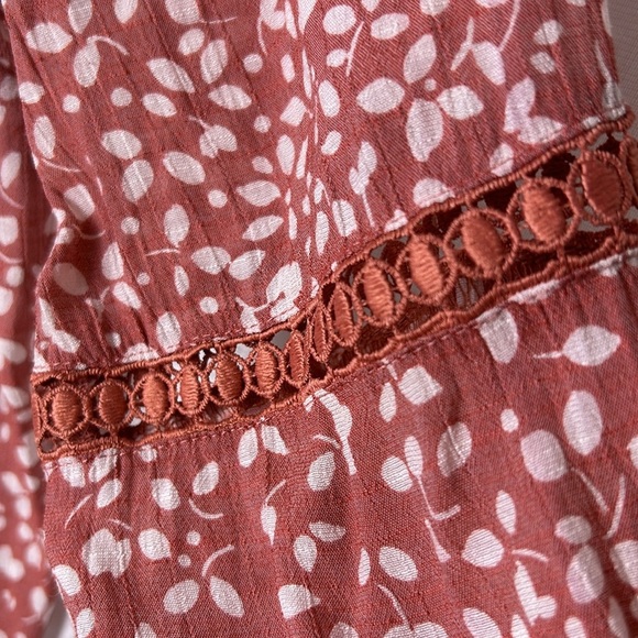 Y2K COMO blouse,women S, boho ,EC,Embroidered,cut outs, yoke,festival,pink/rust - Picture 5 of 16